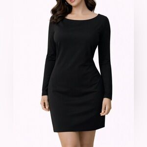 LOFT Dress 6 Small Black Stretch Ribbed Knit Long Sleeve Cotton Wool Rabbit NWT